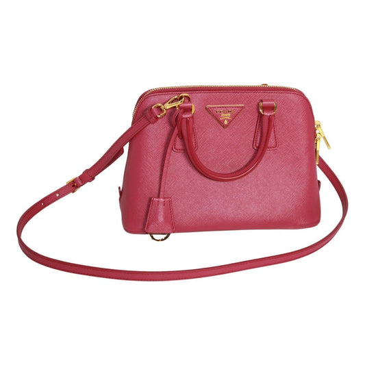 Prada Fuxia Pink Saffiano Lux Leather Satchel Small Dome Bag BL0838
