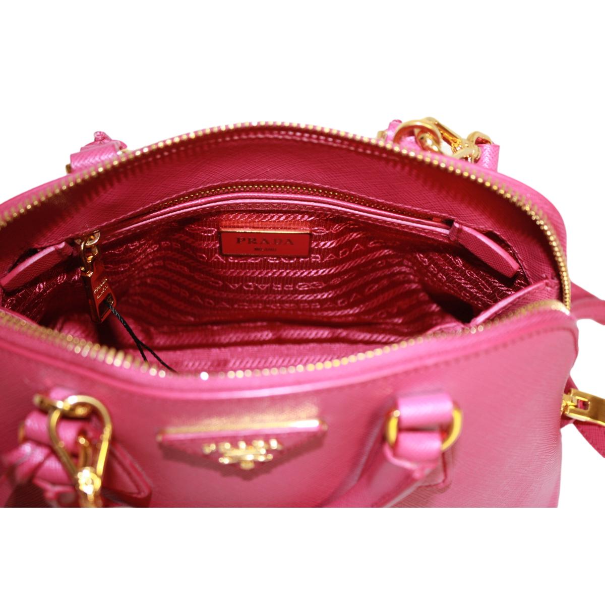 Prada Fuxia Pink Saffiano Lux Leather Satchel Small Dome Bag BL0838