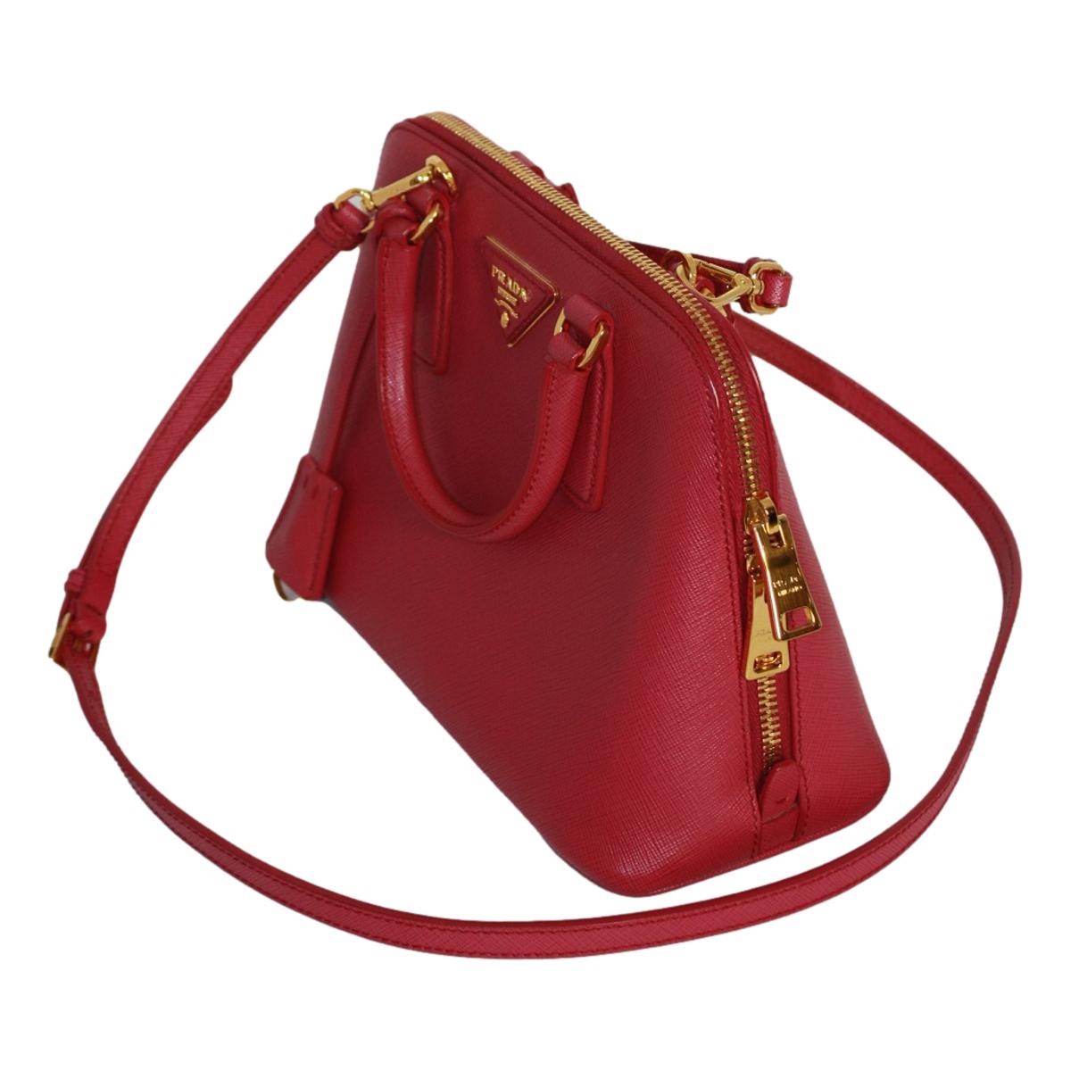 Prada Fuxia Pink Saffiano Lux Leather Satchel Small Dome Bag BL0838