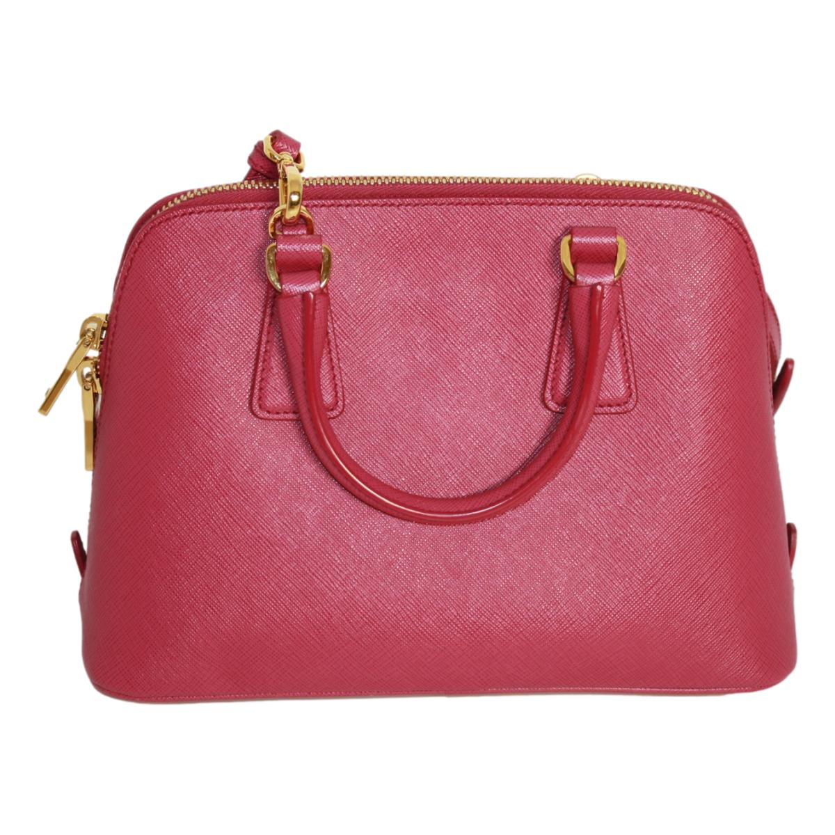 Prada Fuxia Pink Saffiano Lux Leather Satchel Small Dome Bag BL0838
