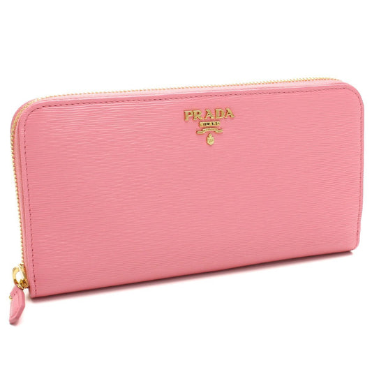 Prada Geranio Pink Leather Saffiano Vitello Move Zip Wallet 1ML506