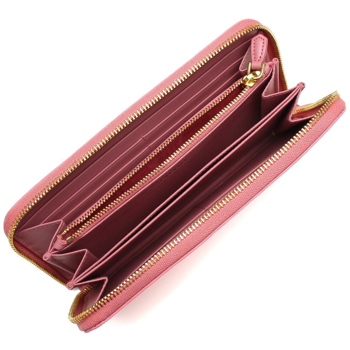 Prada Geranio Pink Leather Saffiano Vitello Move Zip Wallet 1ML506