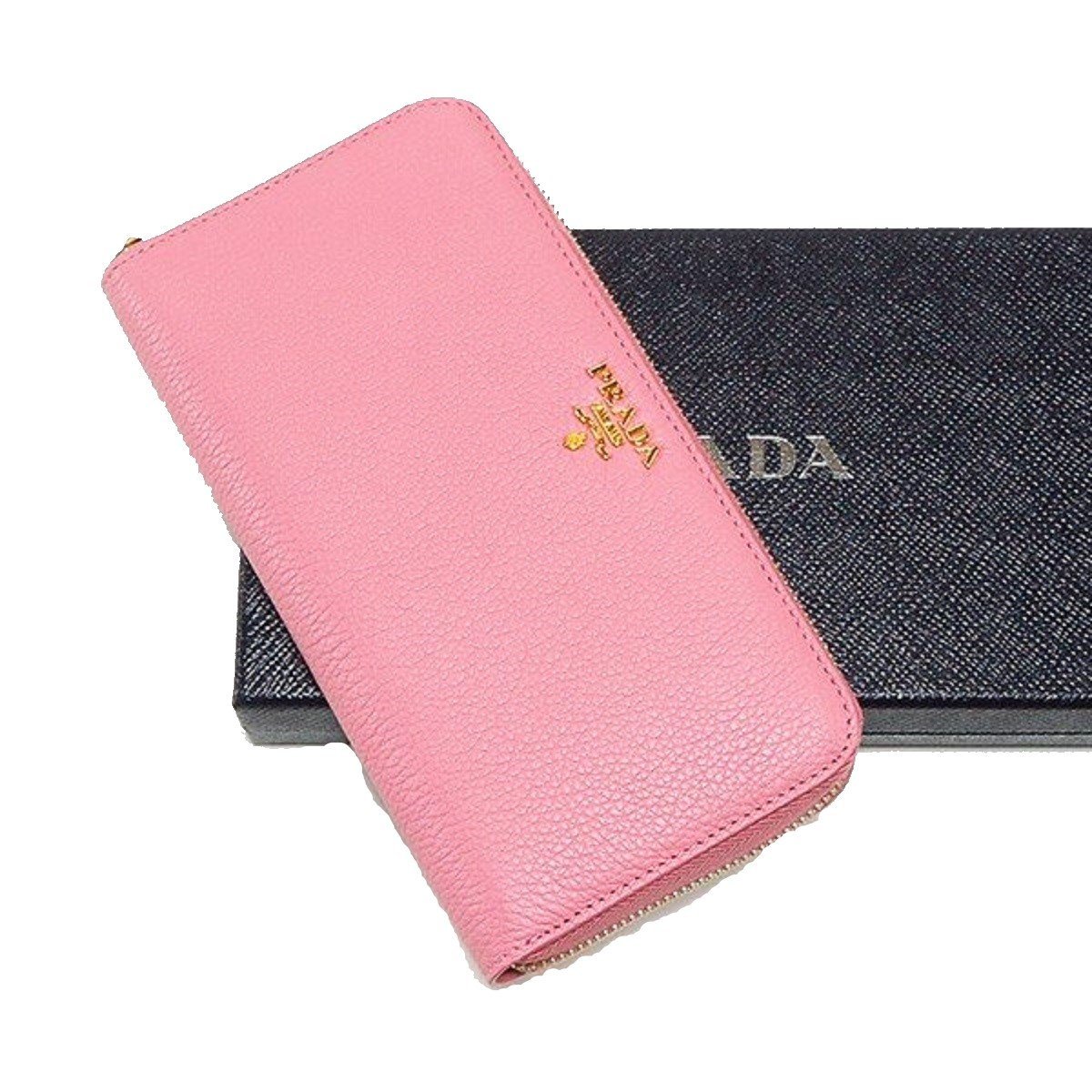 Prada Geranio Pink Leather Saffiano Vitello Move Zip Wallet 1ML506