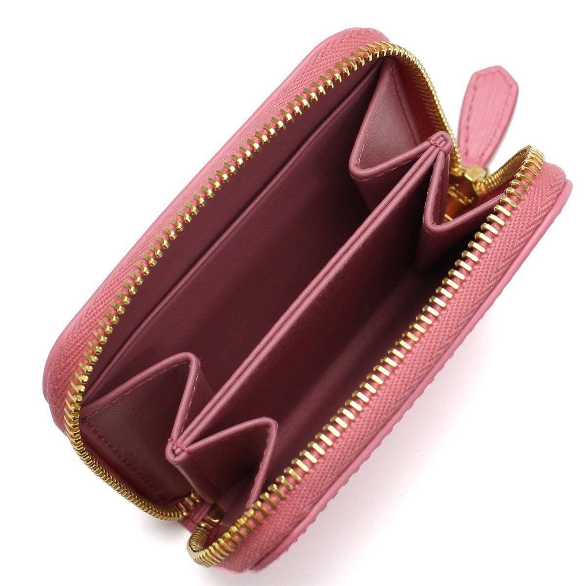 Prada Geranio Pink Vitello Move Leather Gold Small Zip Coin Wallet
