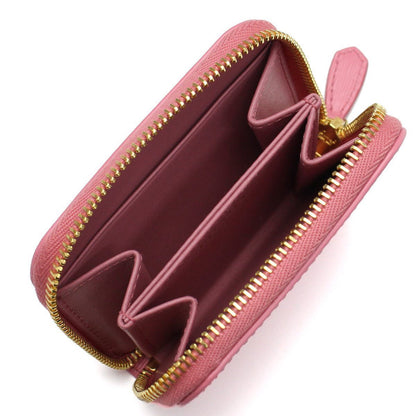 Prada Geranio Pink Vitello Move Leather Gold Small Zip Coin Wallet