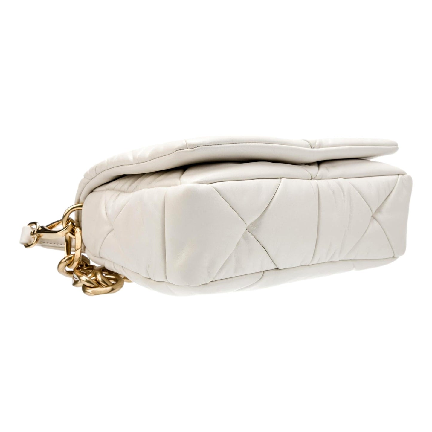 Prada Gold Logo Ivory Quilted Nappa Patch Leather Shoulder Bag