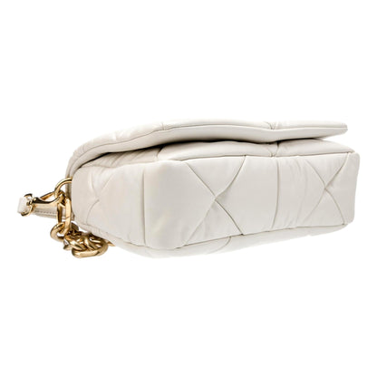Prada Gold Logo Ivory Quilted Nappa Patch Leather Shoulder Bag