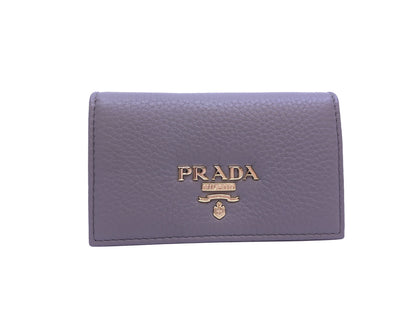 Prada Gray Vitello Grain Pebbled Leather Credit Card Case Wallet 1MC122