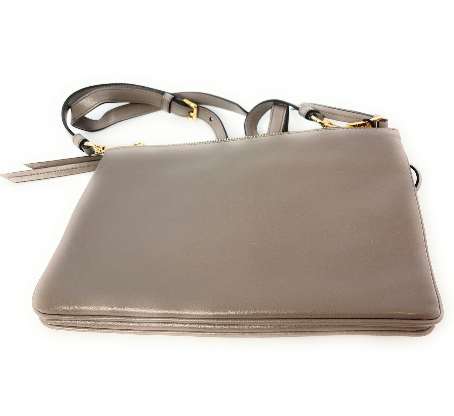 Prada Gray Vitello Phenix Bandoliera Triangle Logo Leather Crossbody 1BH046