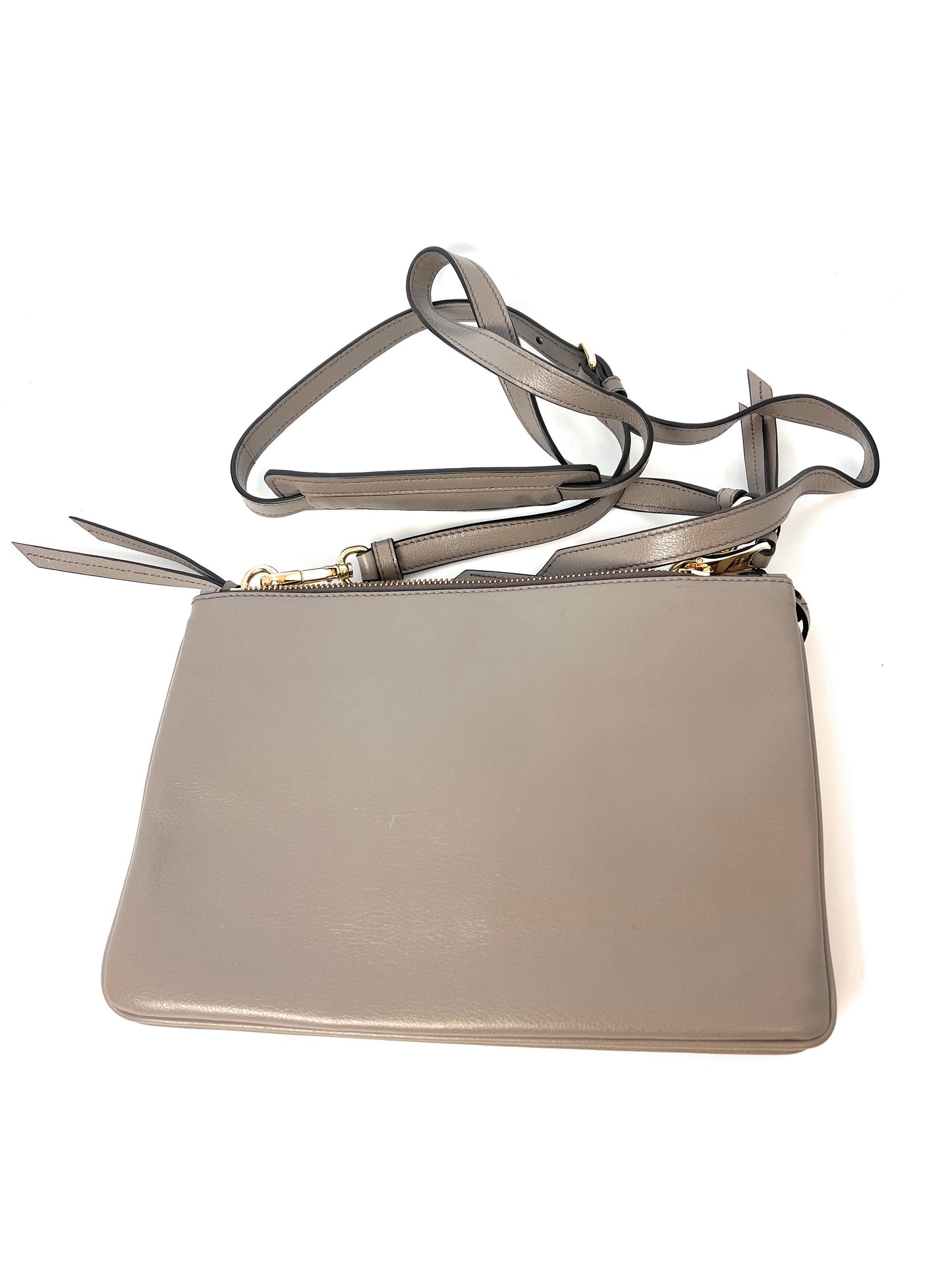 Prada Gray Vitello Phenix Bandoliera Triangle Logo Leather Crossbody 1BH046