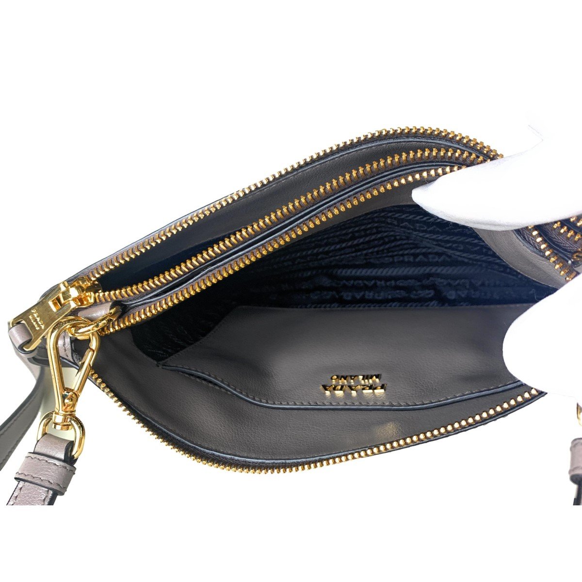 Prada Gray Vitello Phenix Bandoliera Triangle Logo Leather Crossbody 1BH046