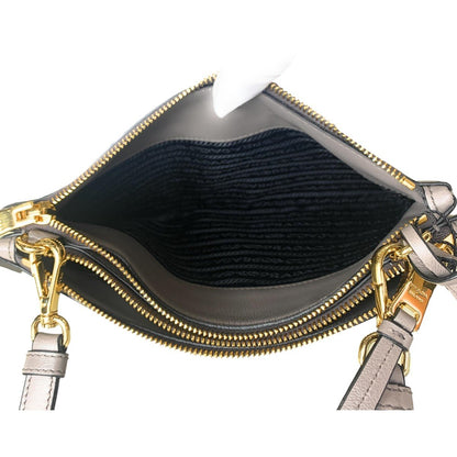 Prada Gray Vitello Phenix Bandoliera Triangle Logo Leather Crossbody 1BH046