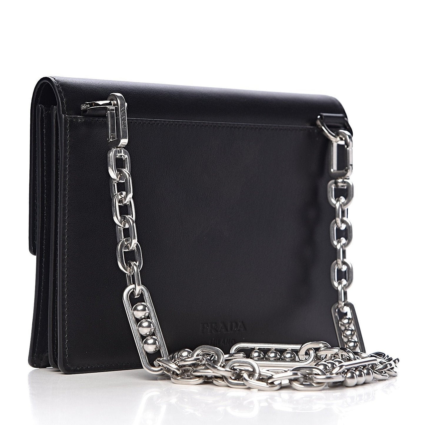 Prada Black City Calfskin Leather Green Jewels Chain Shoulder Bag 1DH101