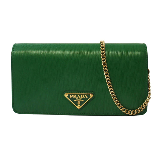 Prada Green Vitello Move Leather Triangle Logo Crossbody Bag 1DH044