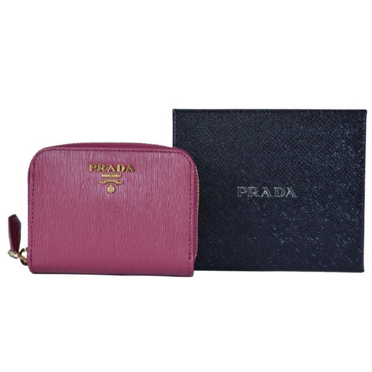 Prada Womens Ibisco Pink Vitello Move Leather Zip Coin Wallet