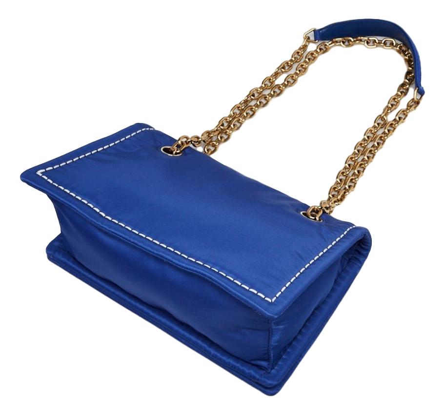 Prada Indaco Blue Tessuto Nylon Chain Flap Shoulder Bag 1BD199