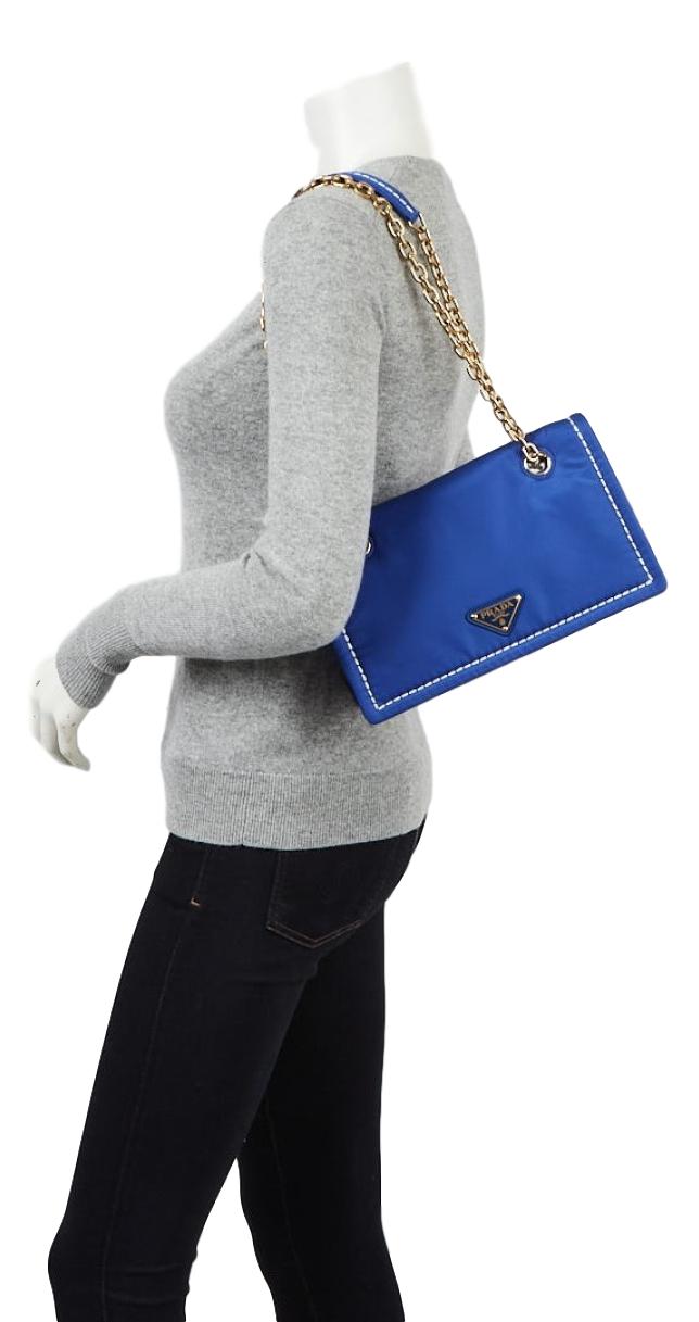 Prada Indaco Blue Tessuto Nylon Chain Flap Shoulder Bag 1BD199