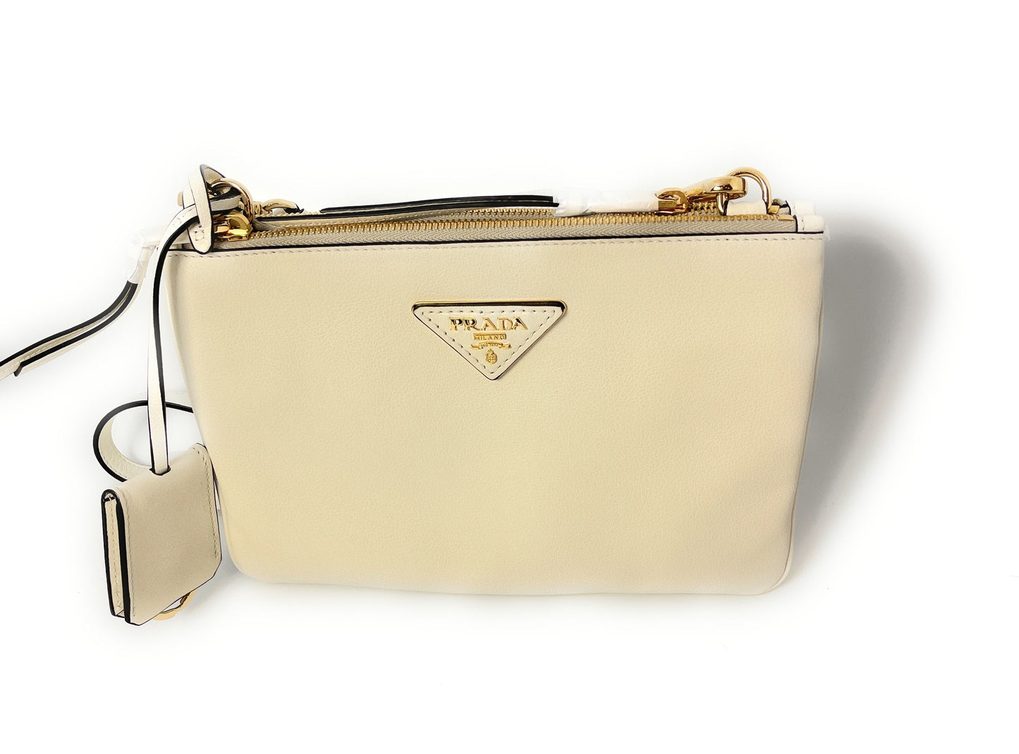 Prada Ivory Vitello Phenix Bandoliera Triangle Logo Leather Crossbody 1BH046