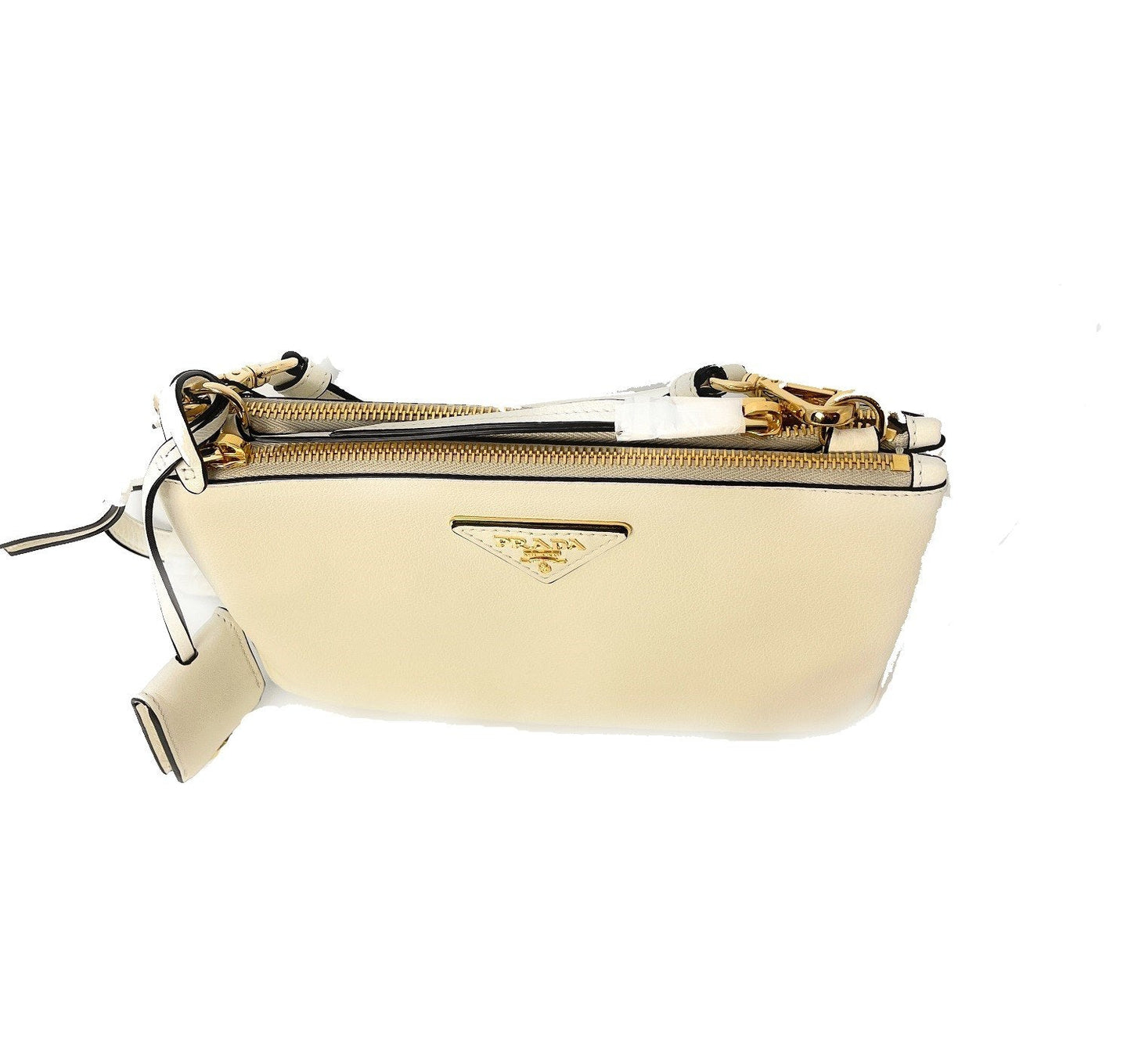 Prada Ivory Vitello Phenix Bandoliera Triangle Logo Leather Crossbody 1BH046
