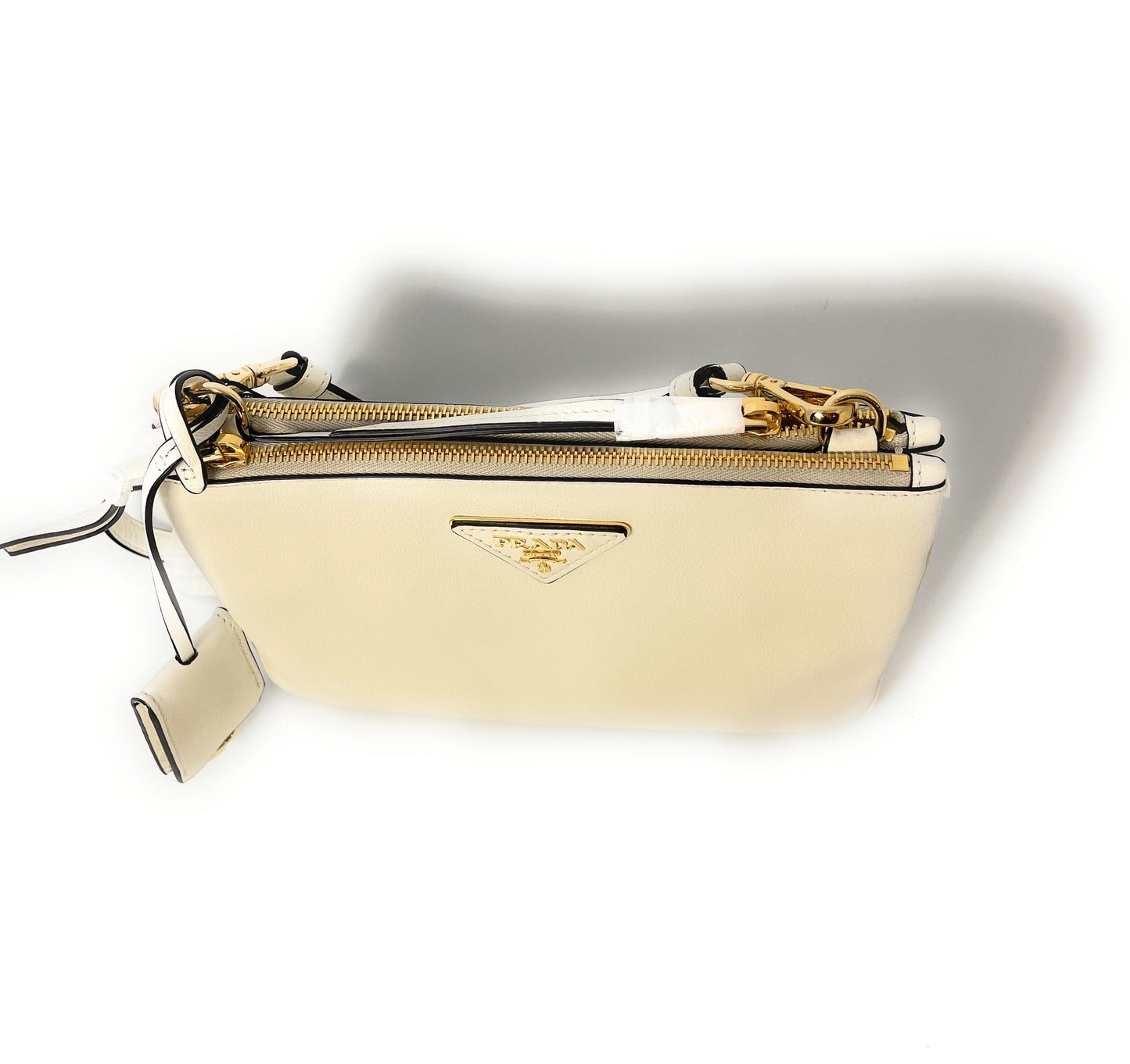 Prada Ivory Vitello Phenix Bandoliera Triangle Logo Leather Crossbody 1BH046
