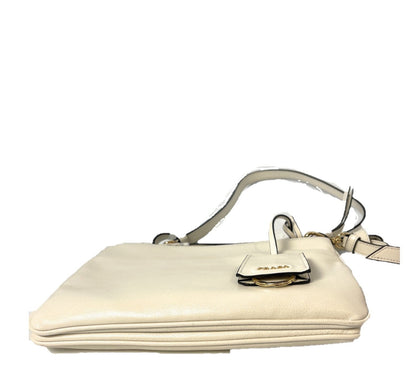 Prada Ivory Vitello Phenix Bandoliera Triangle Logo Leather Crossbody 1BH046