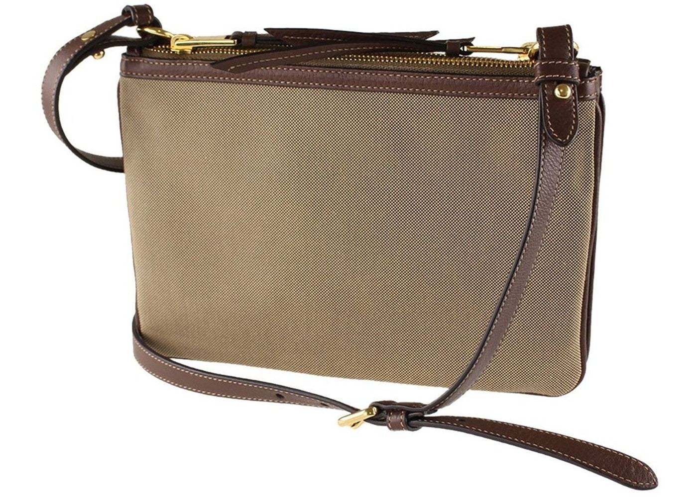 Prada Jacquard Brown Fabric Leather Trim Logo Crossbody Handbag 1BH150