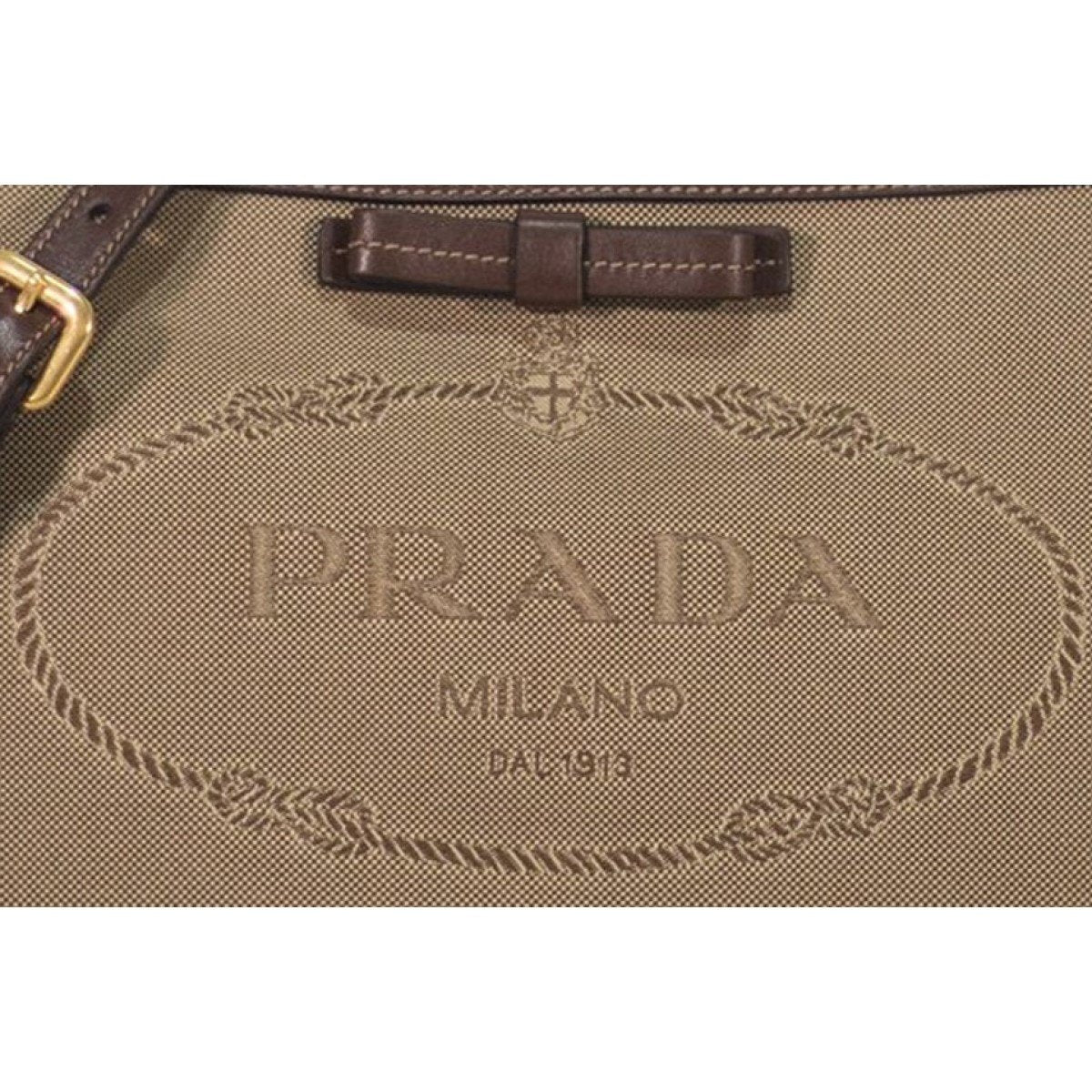 Prada Jacquard Brown Fabric Leather Trim Logo Crossbody Handbag 1BH150
