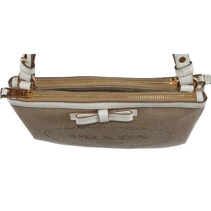 Prada Jacquard Canvas Brown Crossbody White Leather Trim Prada Logo 1BH150