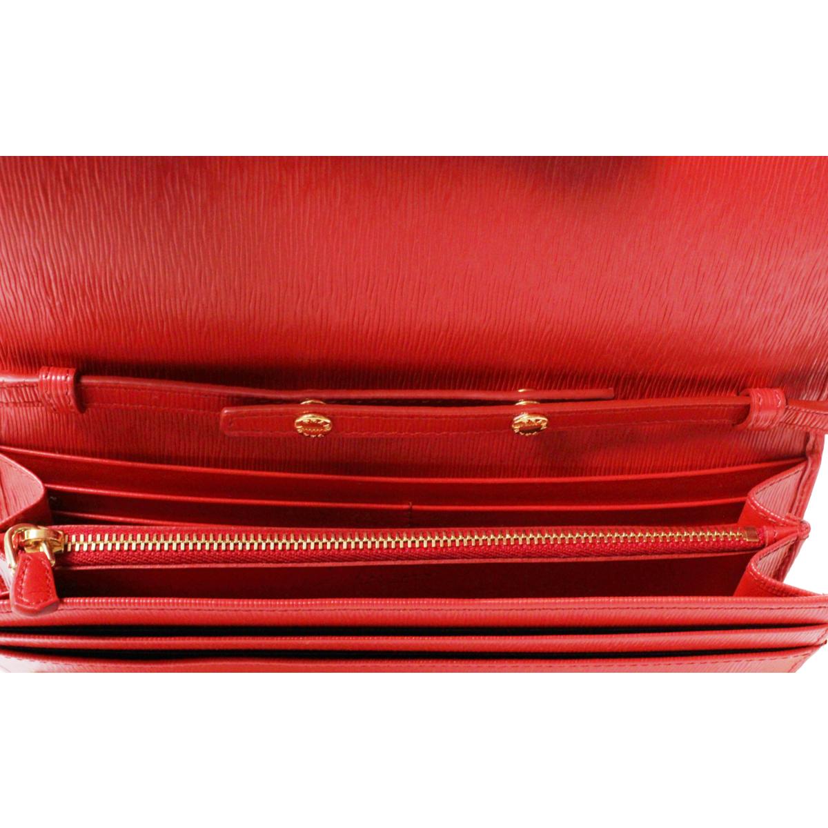 Prada Lacca Red Vitello Move Leather Chain Wallet Crossbody