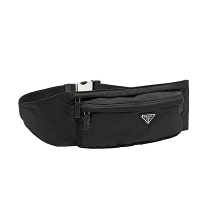 Prada Marsupio Black Nylon Saffiano Trim Triangle Logo Belt Bag 2VL132