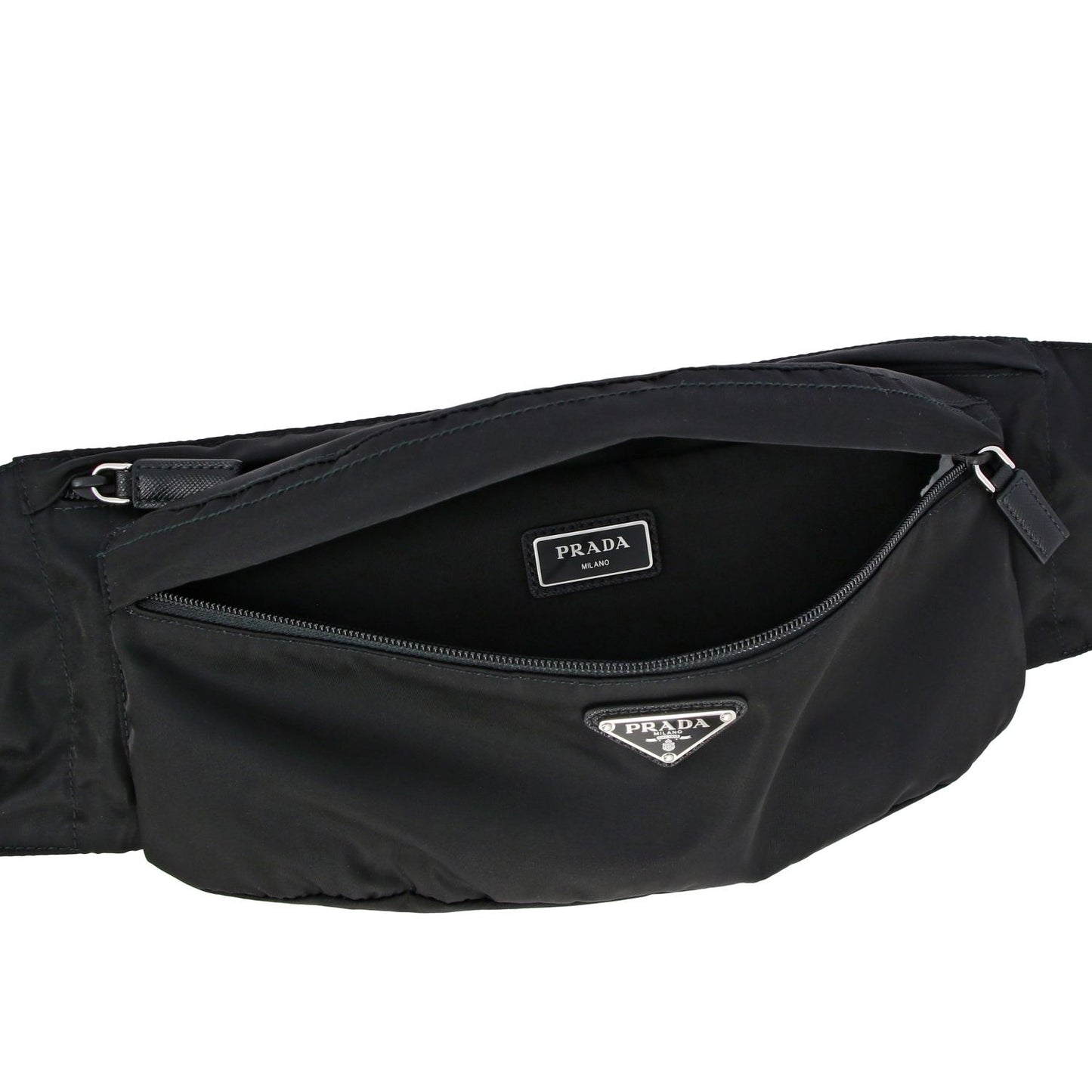 Prada Marsupio Black Nylon Saffiano Trim Triangle Logo Belt Bag 2VL132