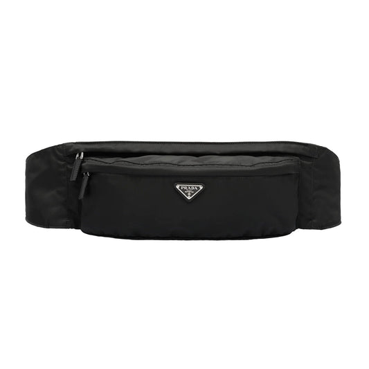 Prada Marsupio Black Nylon Saffiano Trim Triangle Logo Belt Bag 2VL132
