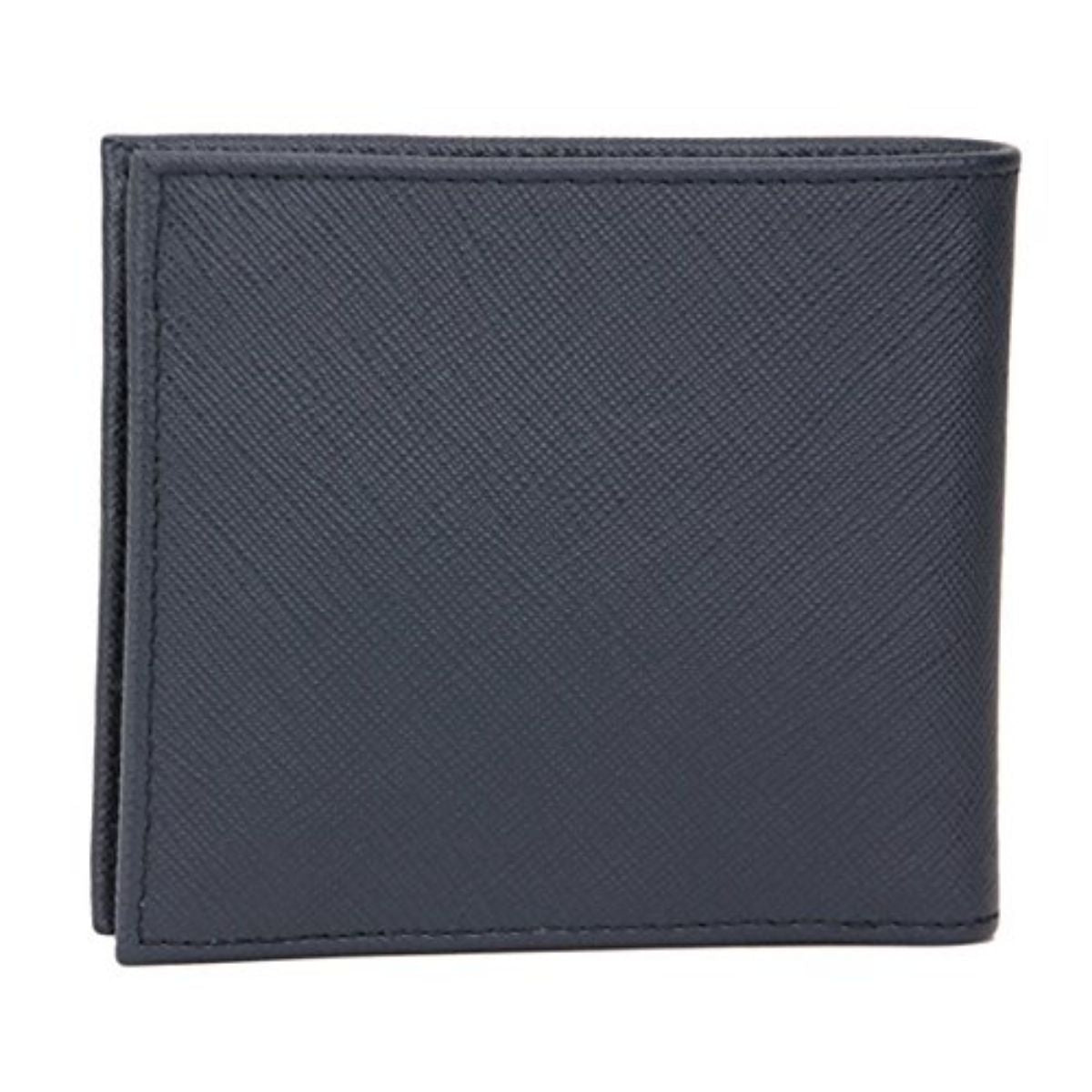 Prada Men's Baltico Blue Saffiano Leather Logo Billfold Bifold Wallet