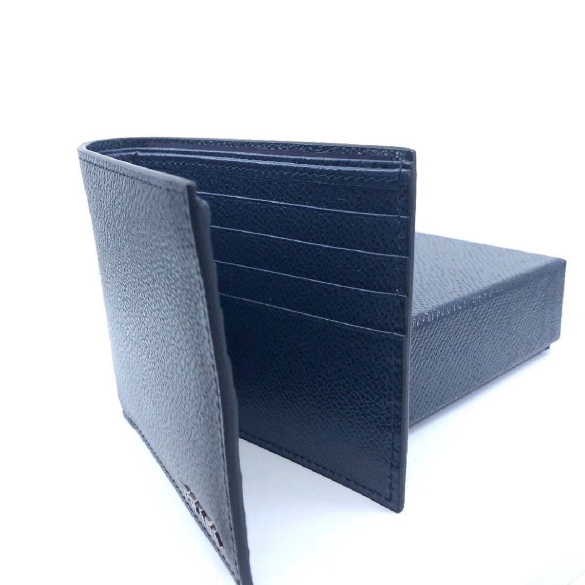 Prada Mens Baltico Blue Vitello Micro Grain Leather Bifold Wallet