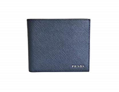 Prada Mens Baltico Blue Vitello Micro Grain Leather Bifold Wallet