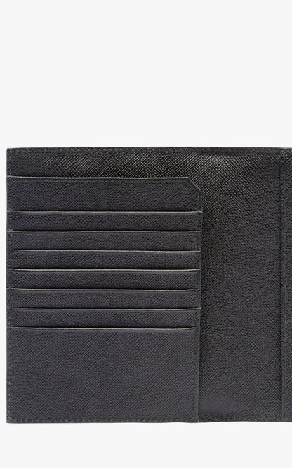 Prada Men's Black Vitello Micro Grain Passport Credit Card Vertical Wallet 2MV412