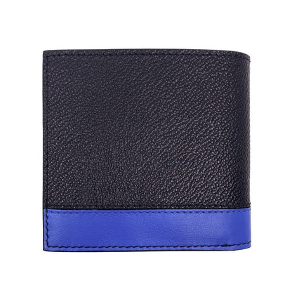 Prada Men's Leather Grain Bi Color Black Blue Stripe Logo Bifold Wallet 2M0912