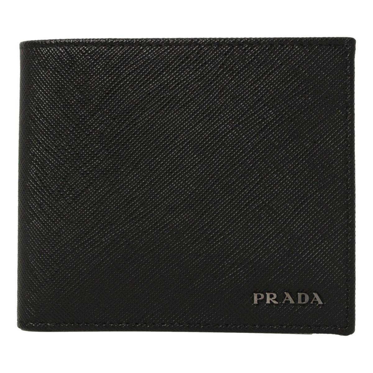 Prada Nero Black Grey Saffiano Cuir Leather Billfold Wallet