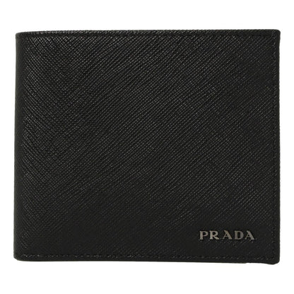 Prada Nero Black Grey Saffiano Cuir Leather Billfold Wallet