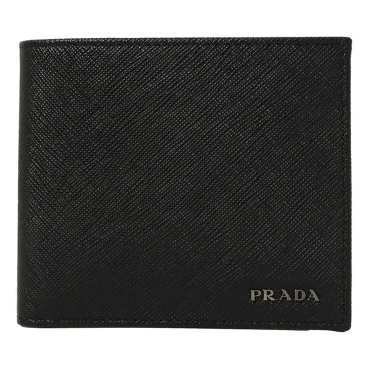Prada Nero Black Grey Saffiano Cuir Leather Billfold Wallet