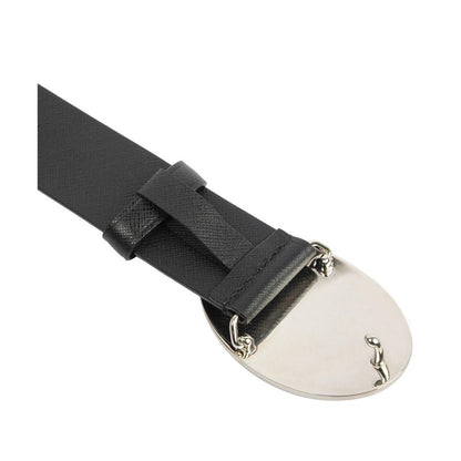 Prada Black Saffiano Leather Engraved Oval Plaque Buckle Belt 100/40 Belt