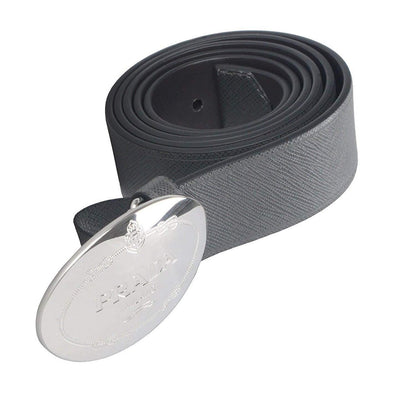 Prada Grey Saffiano Leather Engraved Oval Plaque Buckle Size: 105/42 Belt