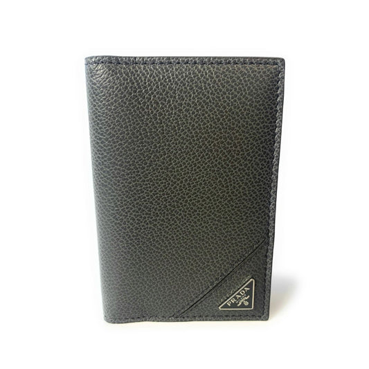 Prada Men's Vitello Micro Grain Grey Leather Vertical Card Holder