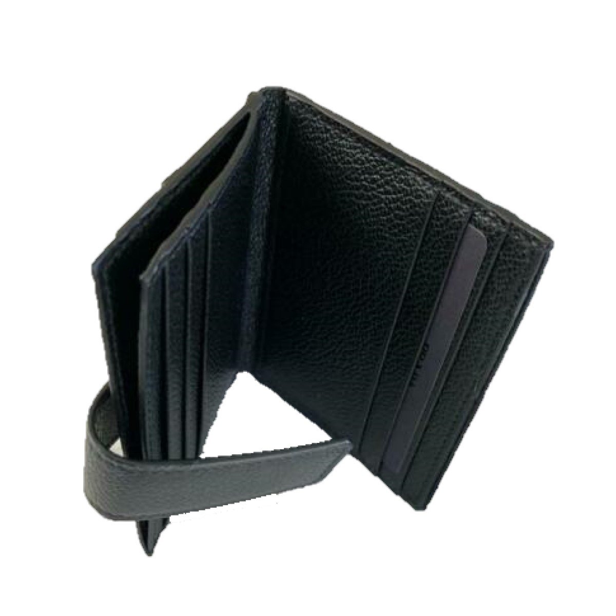 Prada Mens Black Blue Stripe Logo Vitello Micrograin Card Holder Wallet 2MC049