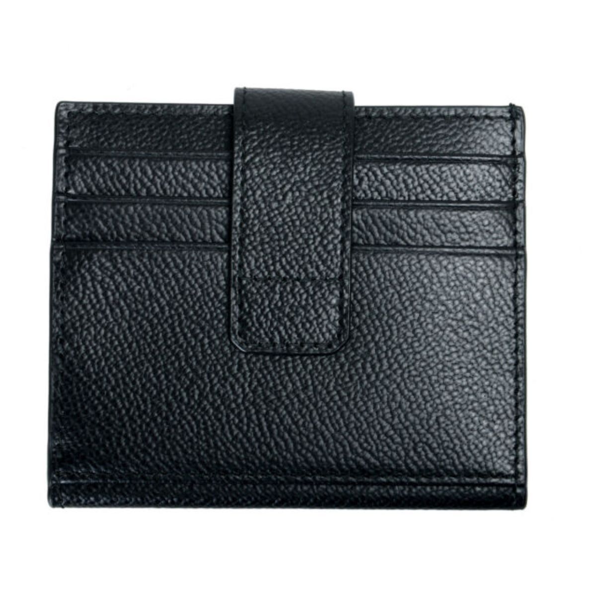 Prada Mens Black Blue Stripe Logo Vitello Micrograin Card Holder Wallet 2MC049