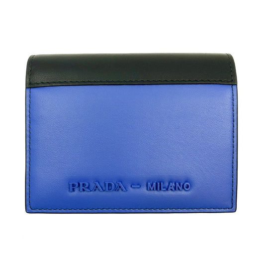 Prada Unisex Blue Black City Calf Milano Snap Logo Emblem Multicolor Wallet 1MV204