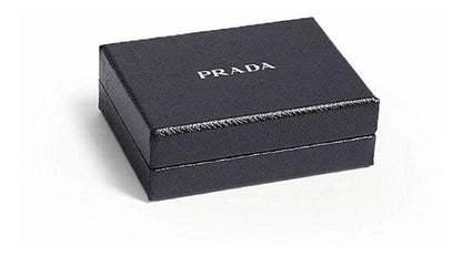 Prada Mens Leather Vitello Micro Grain Card Holder Black with Gray 2MC223