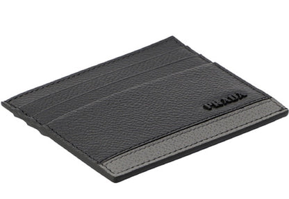Prada Mens Leather Vitello Micro Grain Card Holder Black with Gray 2MC223