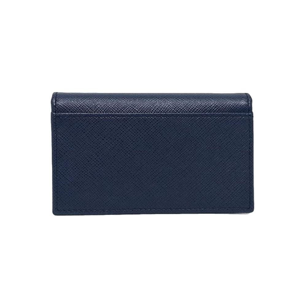 Prada Mens Logo Plaque Saffiano Flap Card Holder Wallet Baltico Blue