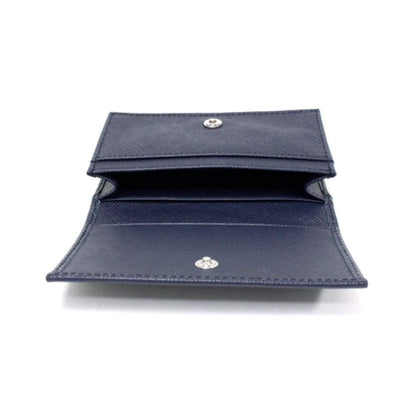 Prada Mens Logo Plaque Saffiano Flap Card Holder Wallet Baltico Blue
